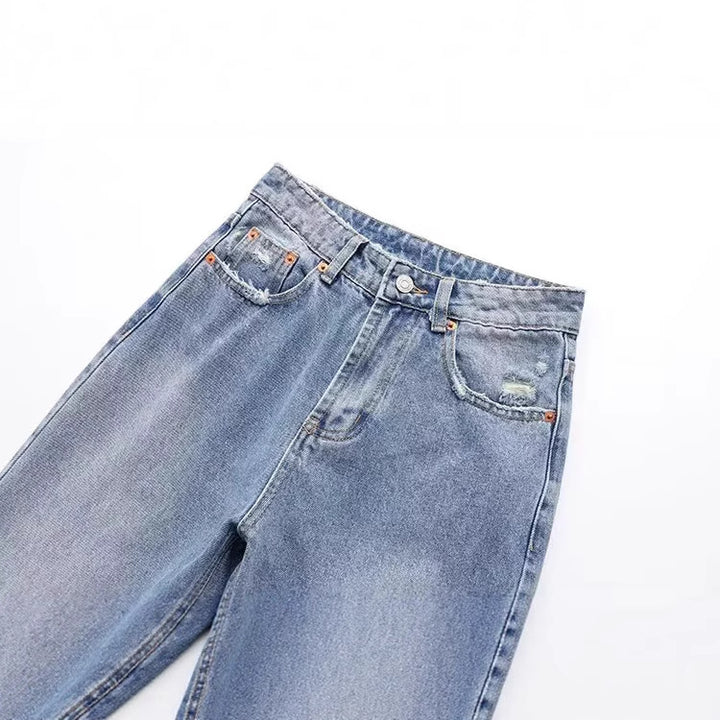 Women's nan Highwaist Straight-Leg Jeans with light distressed look, five-pocket and tailored fit Mune Fashion