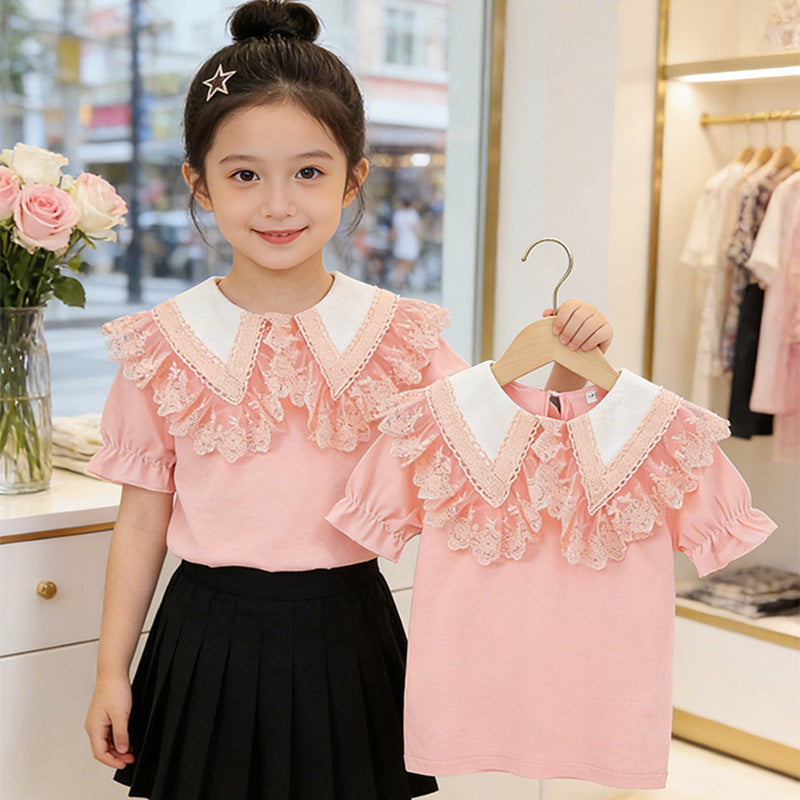 Girl blouse with trendy lace collar Mune Fashion
