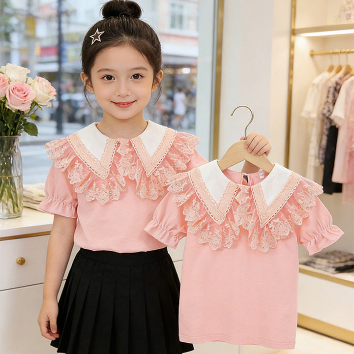 Girl blouse with trendy lace collar Mune Fashion