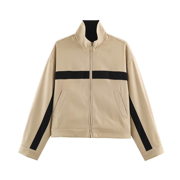 Unisex Short Cut Track Jacket with Stand-Up Collar, Contrast Stripes and Zipper Mune Fashion