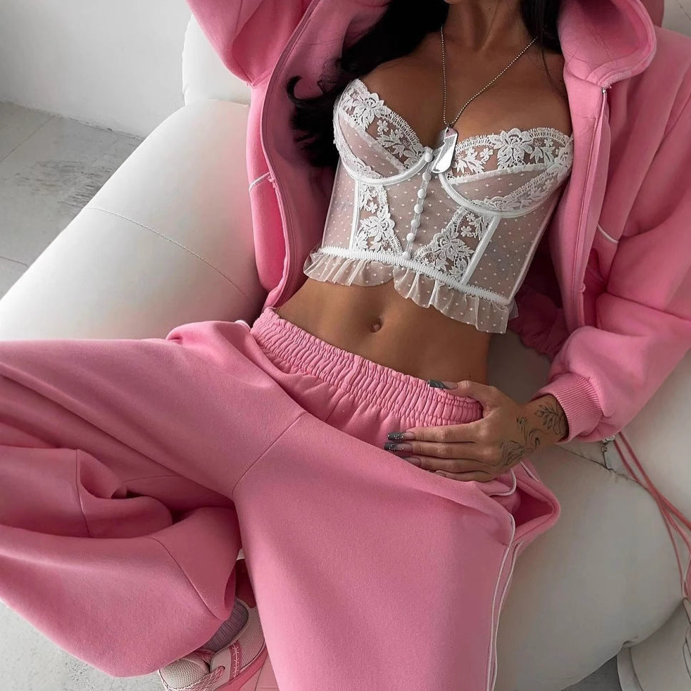 Ladies nan wide oversized tracksuit with zip hooded jacket and extra wide lounge pants Mune Fashion