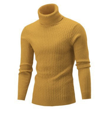 Men's ribbed turtleneck sweater with cable knit pattern and form-fitting slim-fit silhouette Mune Fashion