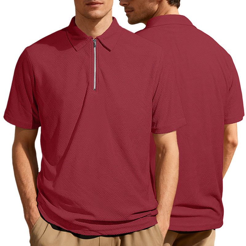 Men's slim fit half-zip polo with fine herringbone jacquard structure Mune Fashion