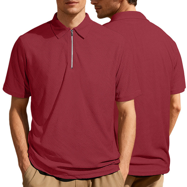 Men's slim fit half-zip polo with fine herringbone jacquard structure Mune Fashion
