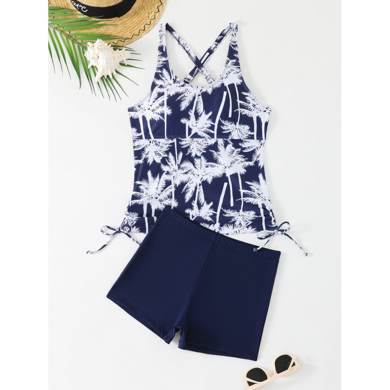 Women's Tankini Set with exciting palm motif and adjustable ties Mune Fashion