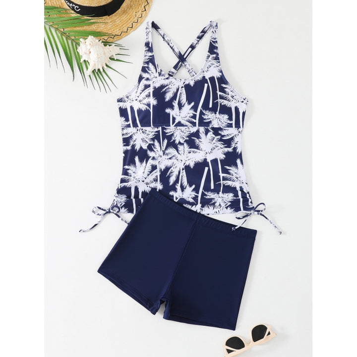 Women's Tankini Set with exciting palm motif and adjustable ties Mune Fashion