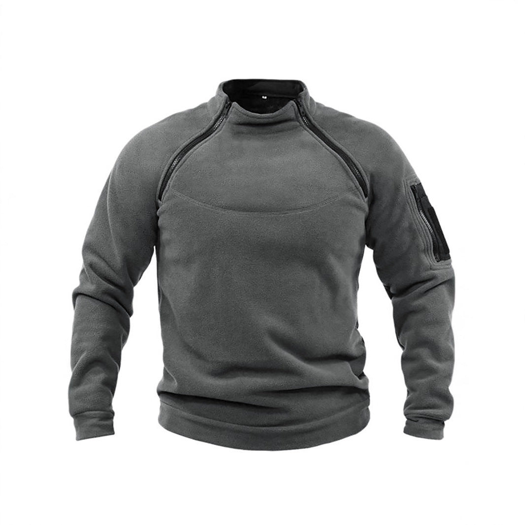 Men's Thermal Fleece Pullover with High Collar and Practical Pockets Mune