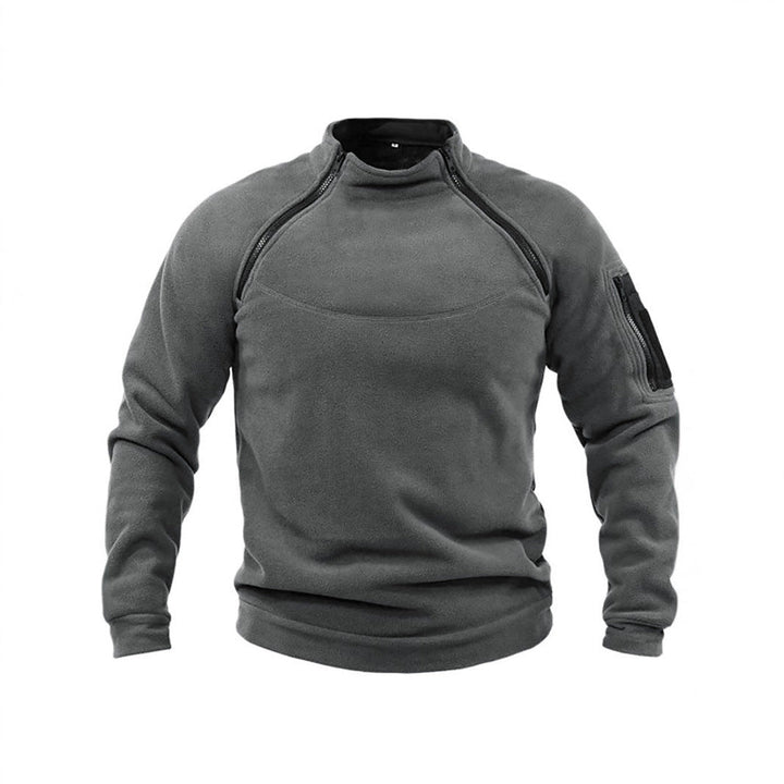 Men's Thermal Fleece Pullover with High Collar and Practical Pockets Mune