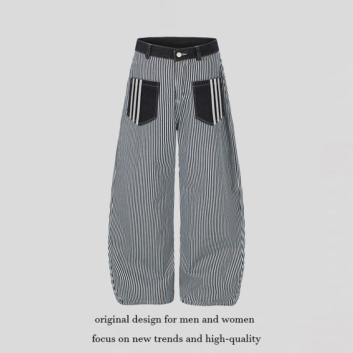 Women Wide Striped Palazzo Culotte with High Waist, Belt Loops and Applied Contrast Pockets Mune Fashion