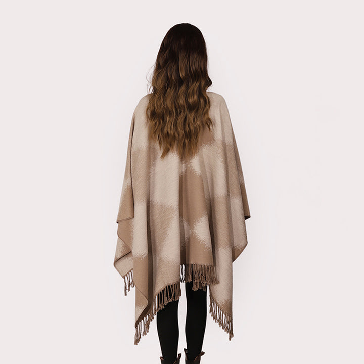 Women's lightweight rectangular oversized throw made of wool blend with fine fringed hem Mune Fashion