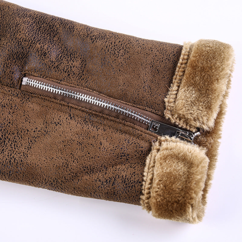 Men's Leatherette Flight Jacket with Teddy Lining and Asymmetrical Zip Mune Fashion