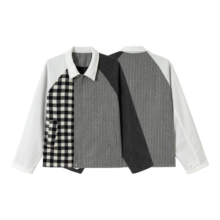 Unisex Classically tailored patchwork blouson jacket made of wool blend with shirt collar Mune Fashion