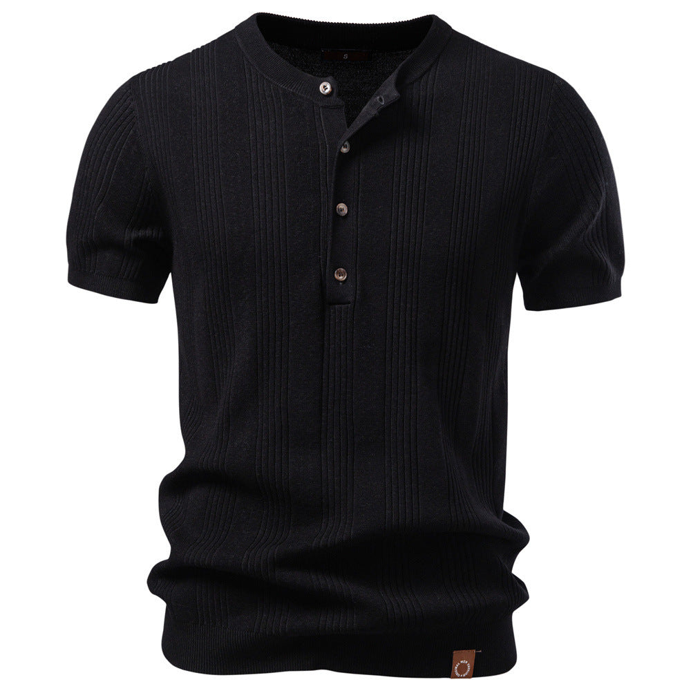 Men's short-sleeved fine knit henley with button placket Mune Fashion