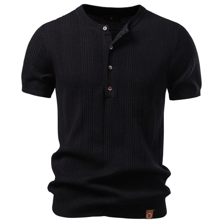 Men's short-sleeved fine knit henley with button placket Mune Fashion