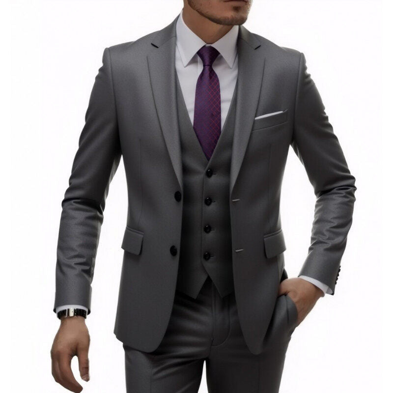 Men's three-piece Slim-Fit suit set with vest, slim lapel and tailored silhouette Mune Fashion