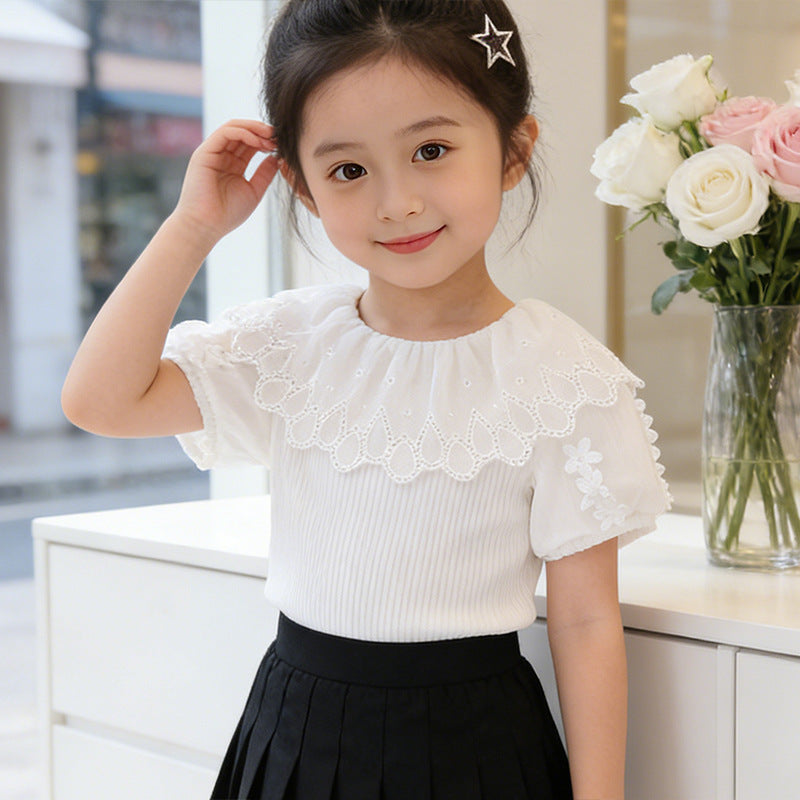 Girls fashionable blouse with voluminous tulle collar and elegant details Mune Fashion