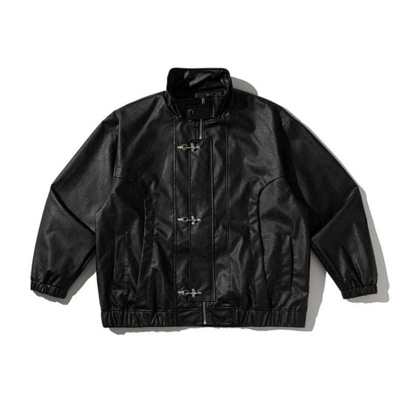 Unisex Boxy-Short Jacket made of vegan leather with a high collar, toggle front, and elastic hem Mune Fashion