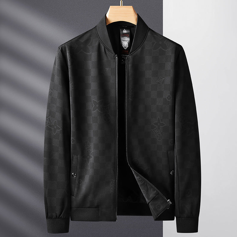 Men's Lightweight Bomber Jacket in Jacquard Monogram with Zipper and Ribbed Cuffs Mune Fashion