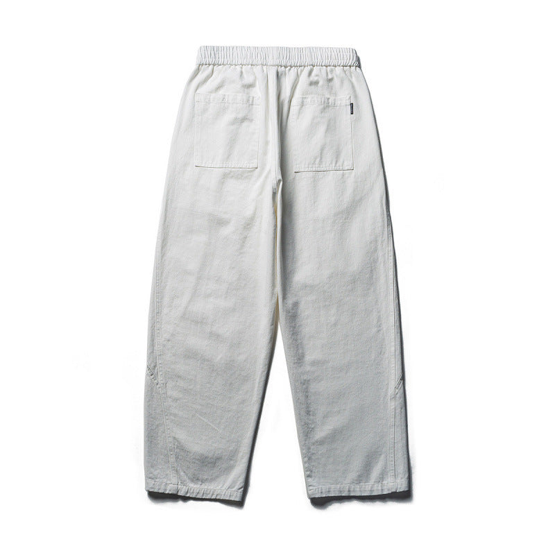 Men's Lightweight Loose-Fit Linen-Cotton Casual Pants with Elastic Waistband, Drawstring and Utility Pockets Mune Fashion