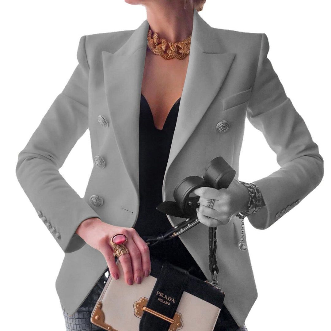 Women's Elegant Double-Breasted Blazer with Golden Buttons Mune