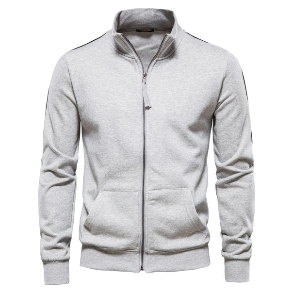 Men's sporty cotton sweatshirt jacket with stand-up collar and kangaroo pockets Mune Fashion