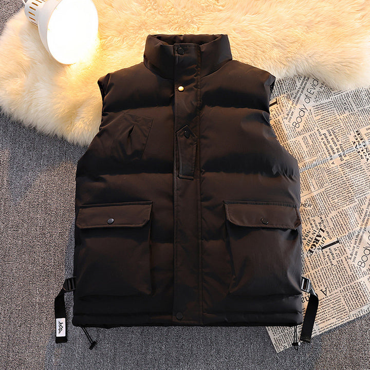 Men's quilted padded gilet with utility pockets, drawstring hem & stand collar Mune Fashion