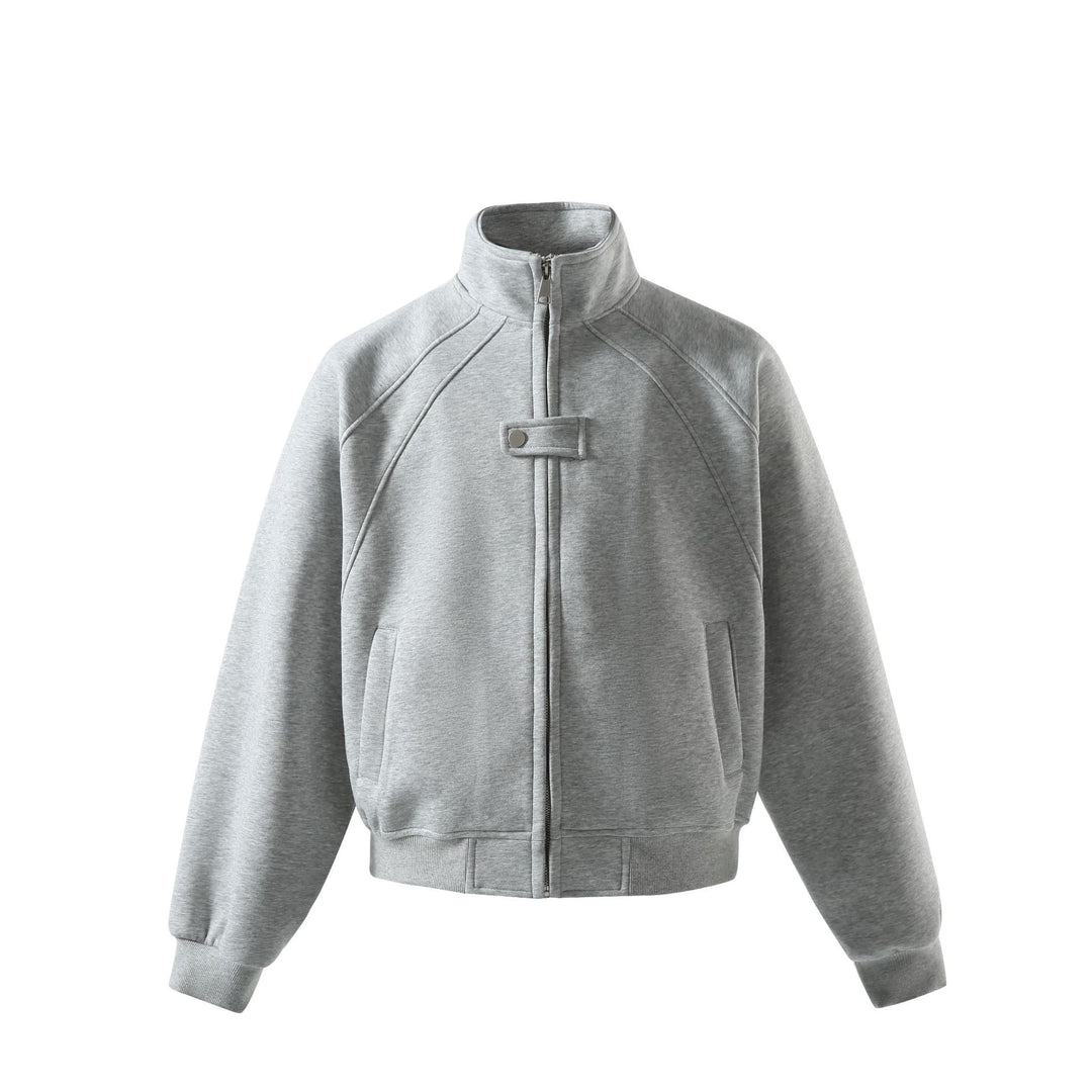 Unisex Short Cut Sweat Jacket with High Stand-Up Collar and Snap Closure Mune Fashion