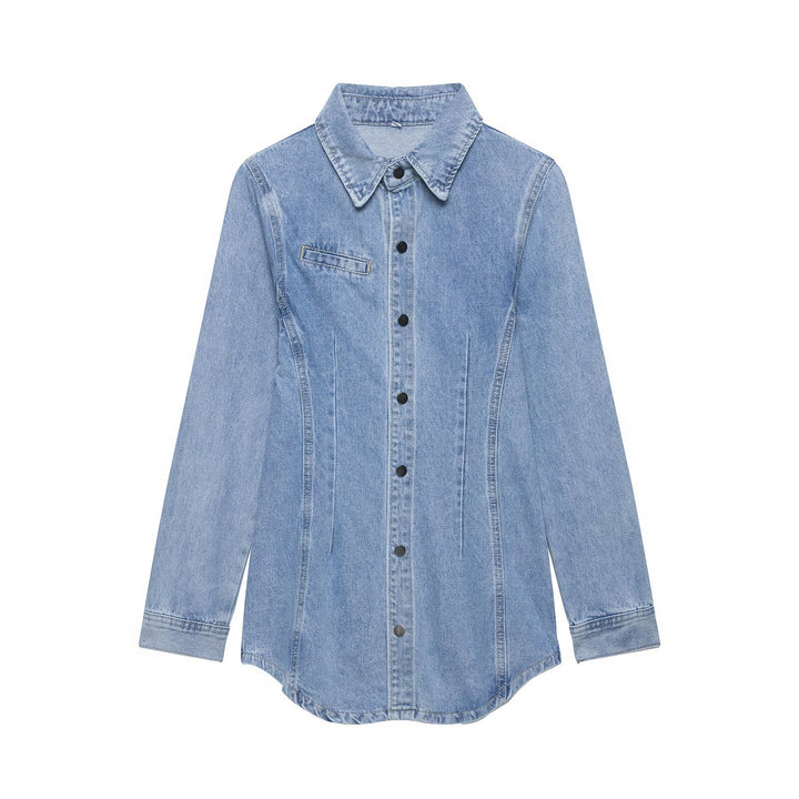Women's Oversize Denim Shirt Jacket with Tailored Darts and Press Studs Mune Fashion