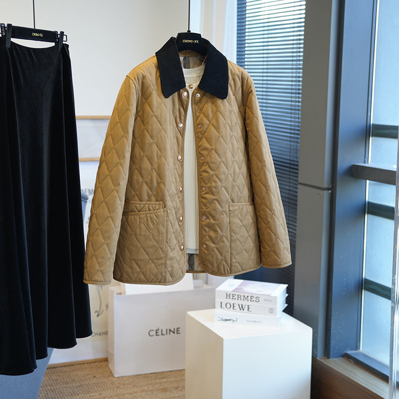 Women's Fashionable Quilted Jacket with Classic Collar Mune Fashion