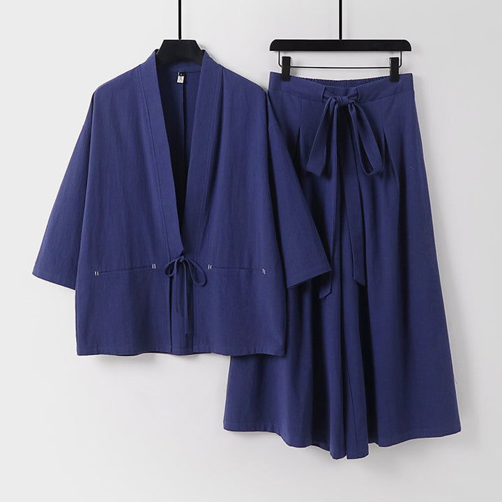 Women's Two-Piece Kimono Set with Short Jacket and Flowing Midi Skirt Mune Fashion