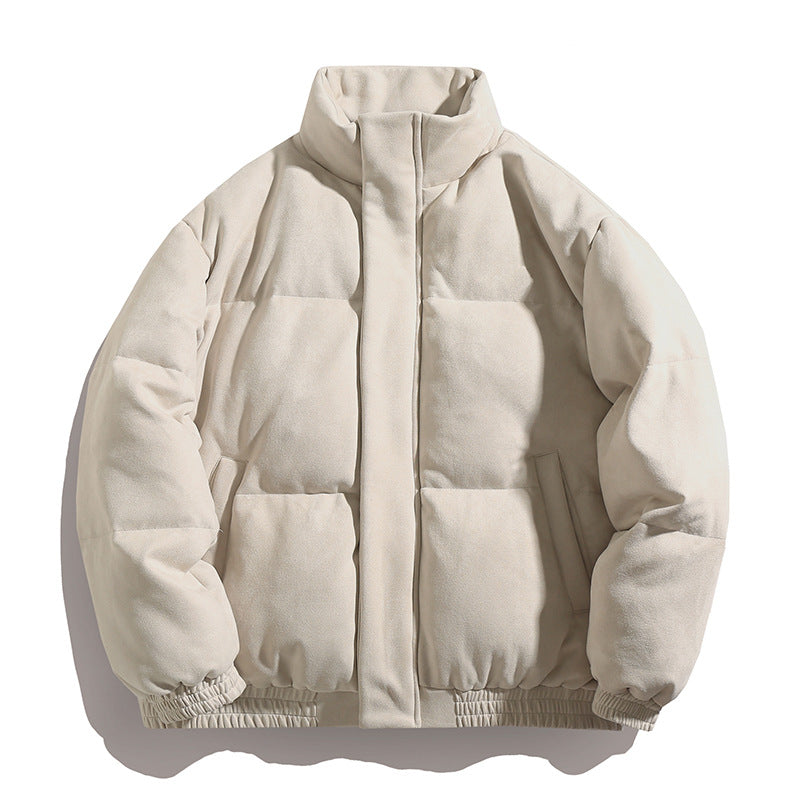 Unisex Padded Velour Puffer Jacket in Boxy Cut with High Collar and Concealed Zipper Mune Fashion