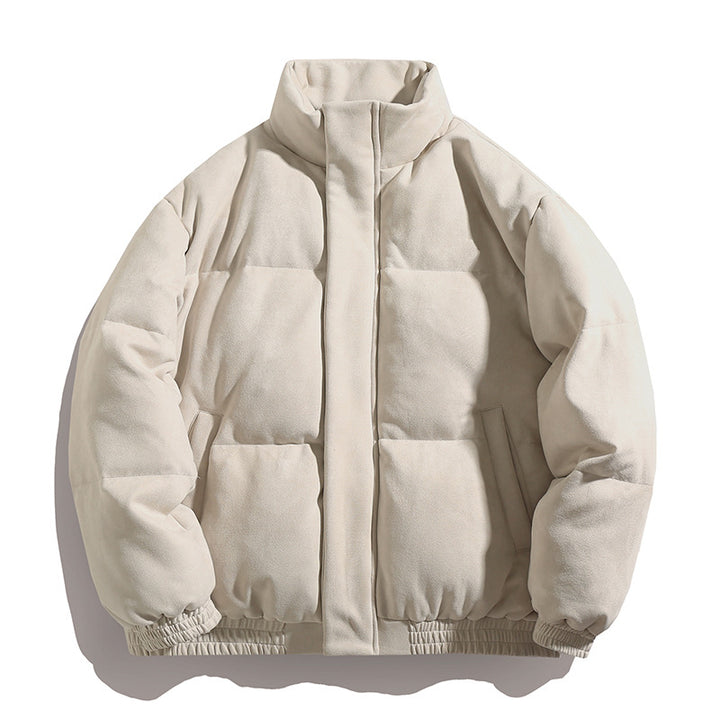 Unisex Padded Velour Puffer Jacket in Boxy Cut with High Collar and Concealed Zipper Mune Fashion