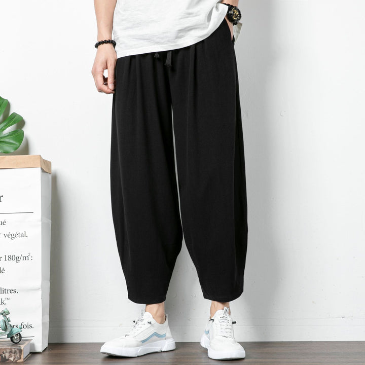 Men's Casual Cropped Harem Pants made of Cotton Blend with Drawstring and Ribbed Ankle Cuffs Mune Fashion