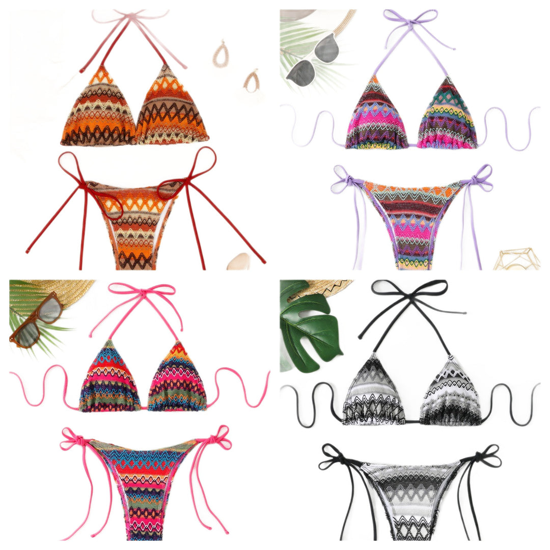 Women's Triangle Bikini with Cheerful Pattern and Adjustable Straps Mune Fashion
