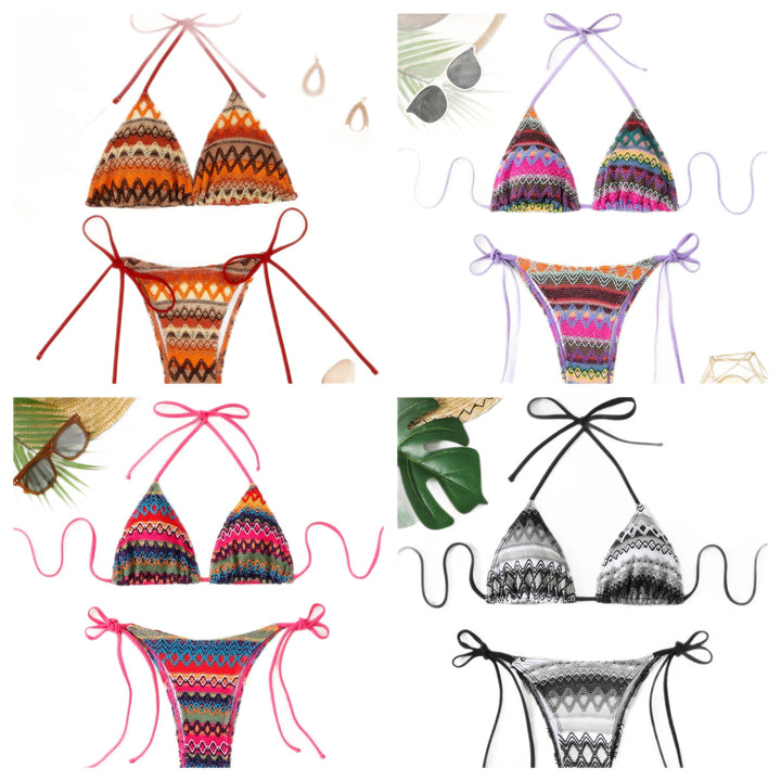 Women's Triangle Bikini with Cheerful Pattern and Adjustable Straps Mune Fashion