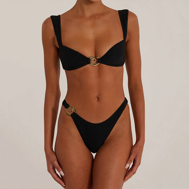 Women's Triangle Bikini with Elegant Gold Accent Mune Fashion