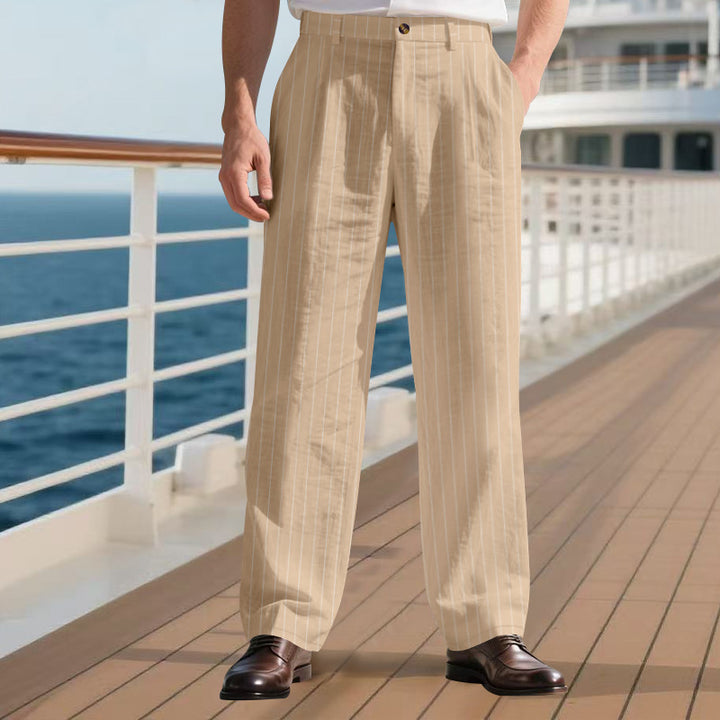 Men's elegant pinstripe suit trousers with wide leg, crease and high waist Mune Fashion