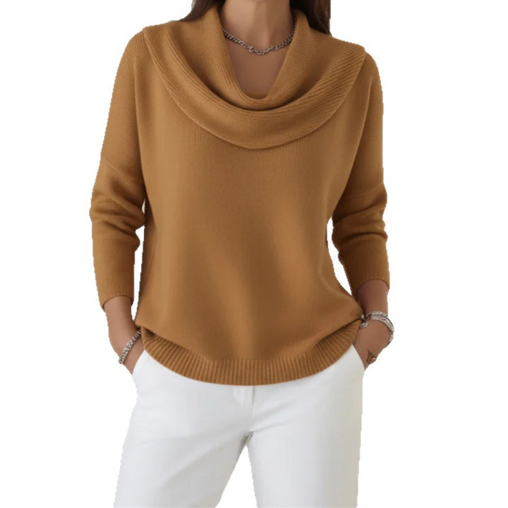 Women's Casual Shawl Collar Fine Knit Sweater with Dropped Shoulder and Ribbed Hem Mune Fashion