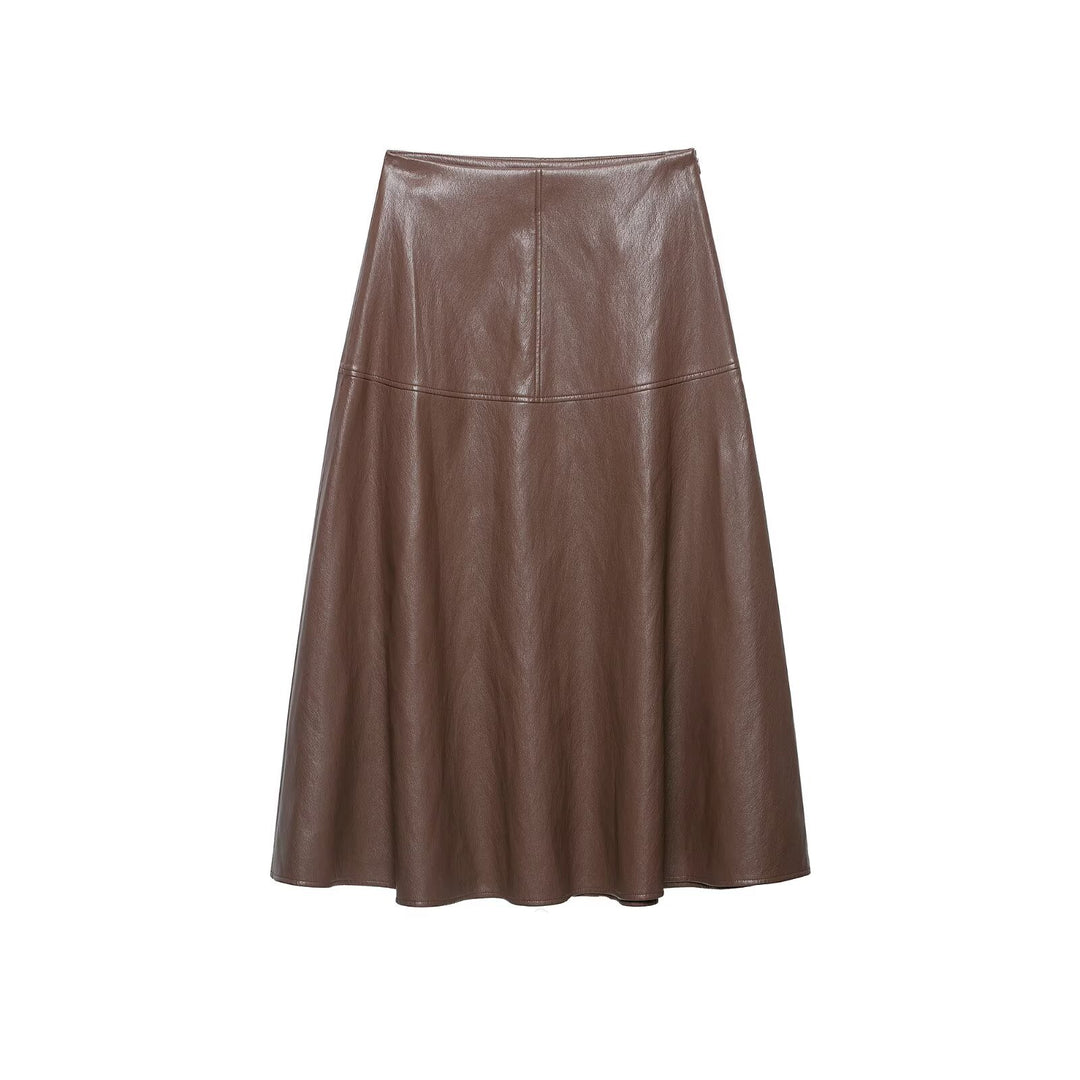 Women's High Waist A-Line Skirt made of Faux Leather with Flared Silhouette Mune Fashion