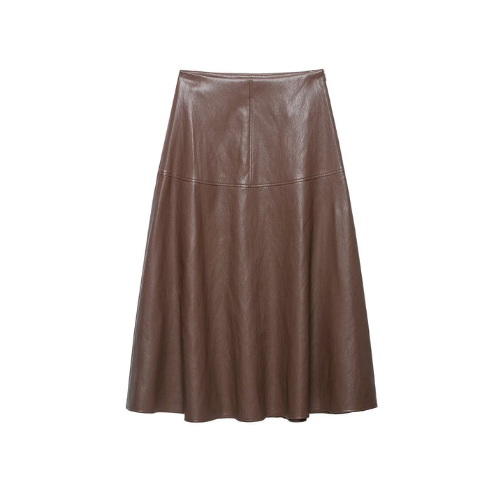 Women's High Waist A-Line Skirt made of Faux Leather with Flared Silhouette Mune Fashion