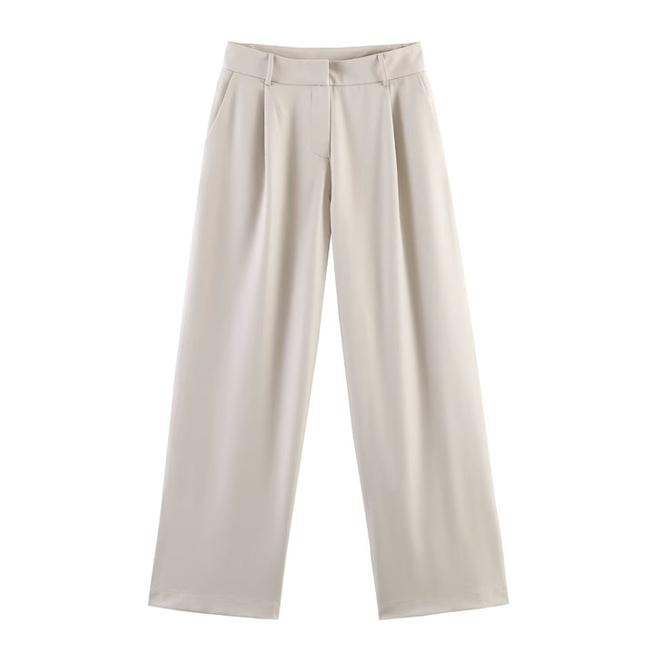 Women's Two-Piece Business Suit Set with Boxy Two-Button Blazer and Wide High-Rise Trousers Mune Fashion