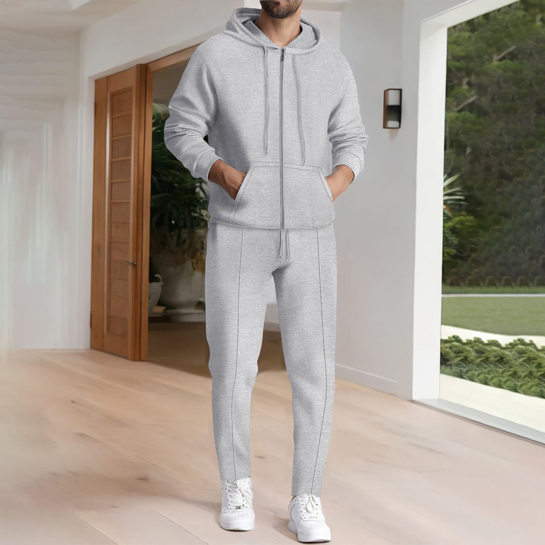 Men's nano structure fleece zip hoodie with kangaroo pockets and tapered jogger pants Mune Fashion