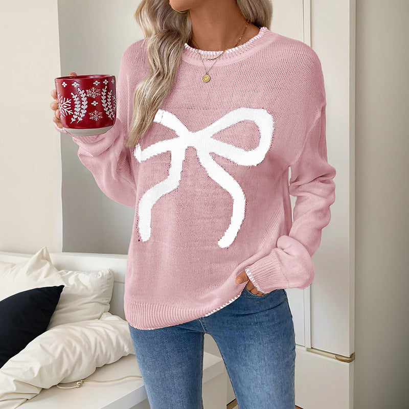Women Comfortable Sweater with Bow Pattern Mune Fashion