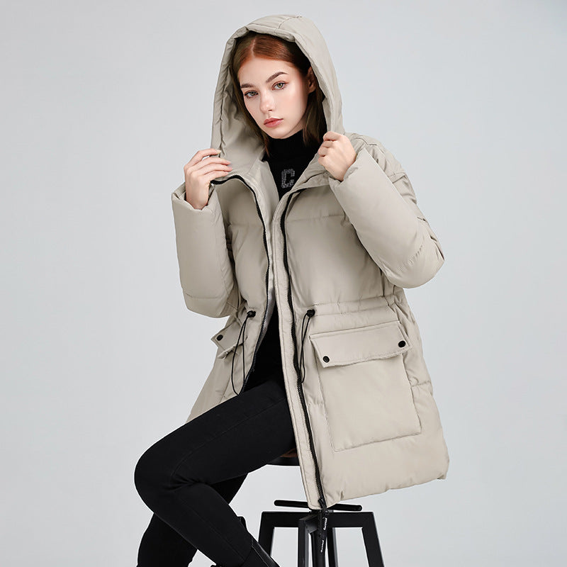 Women's Quilted Parka with Hood, Drawstring and Flap Pockets Mune Fashion