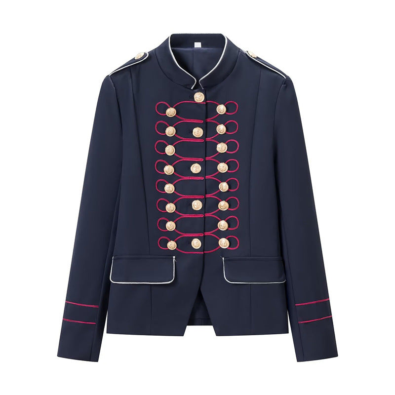 Women’s military-inspired parade jacket with stand-up collar and decorative button placket Mune Fashion