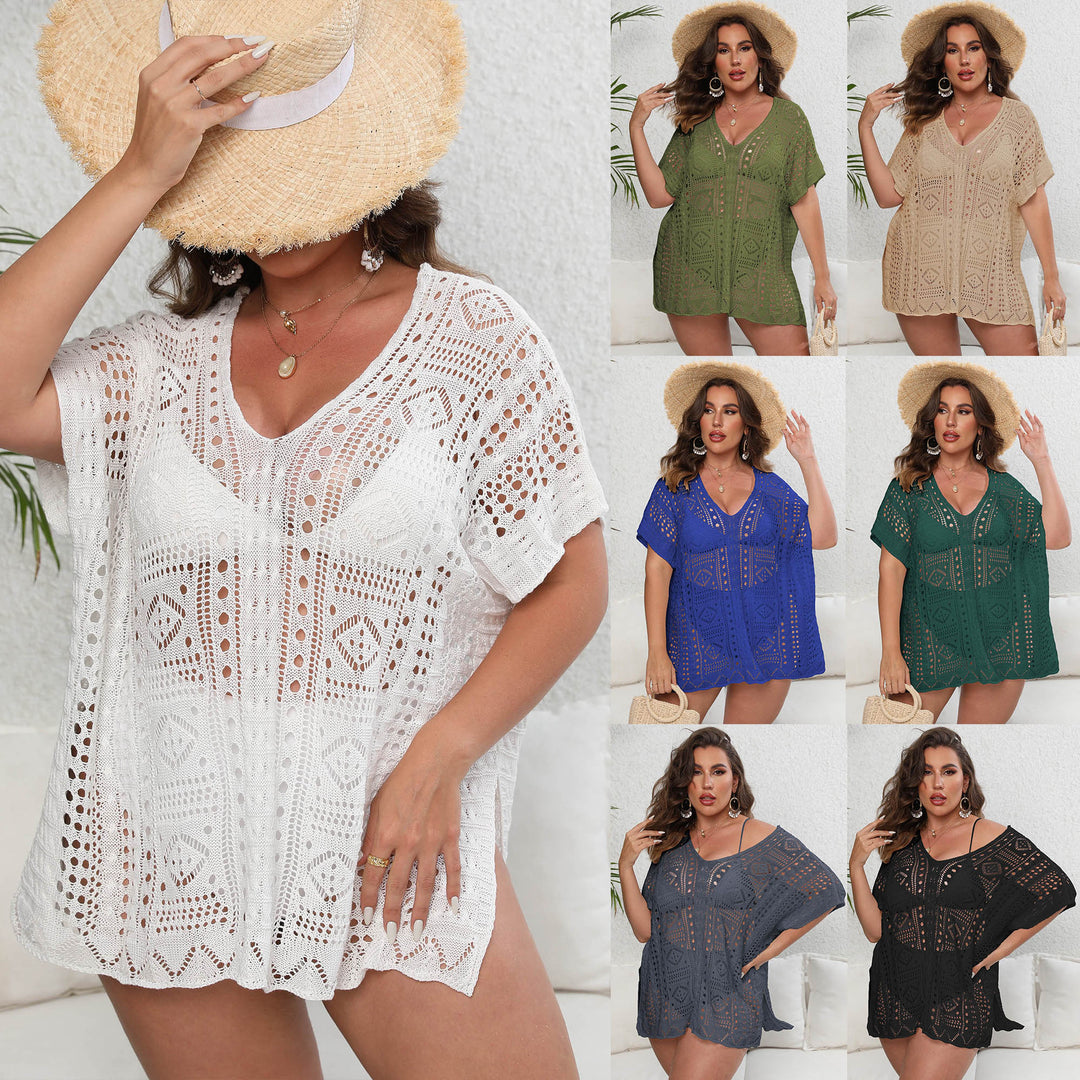 Women's airy crochet beach cover-up with V-neck and airy structure Mune Fashion