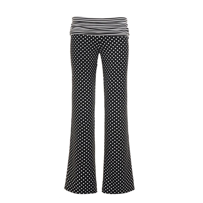 Women's wide Marlene pants with high fold-over waist and polka dot stretch jersey Mune Fashion