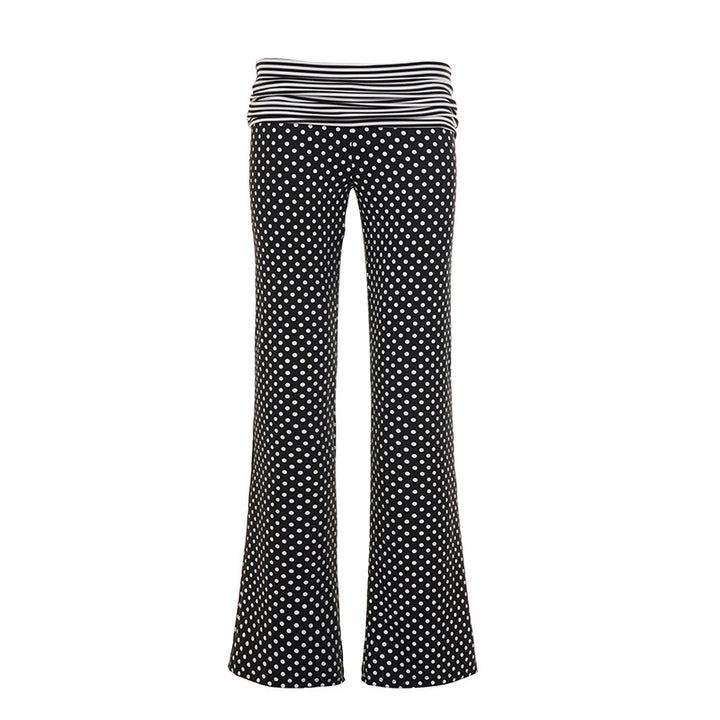 Women's wide Marlene pants with high fold-over waist and polka dot stretch jersey Mune Fashion