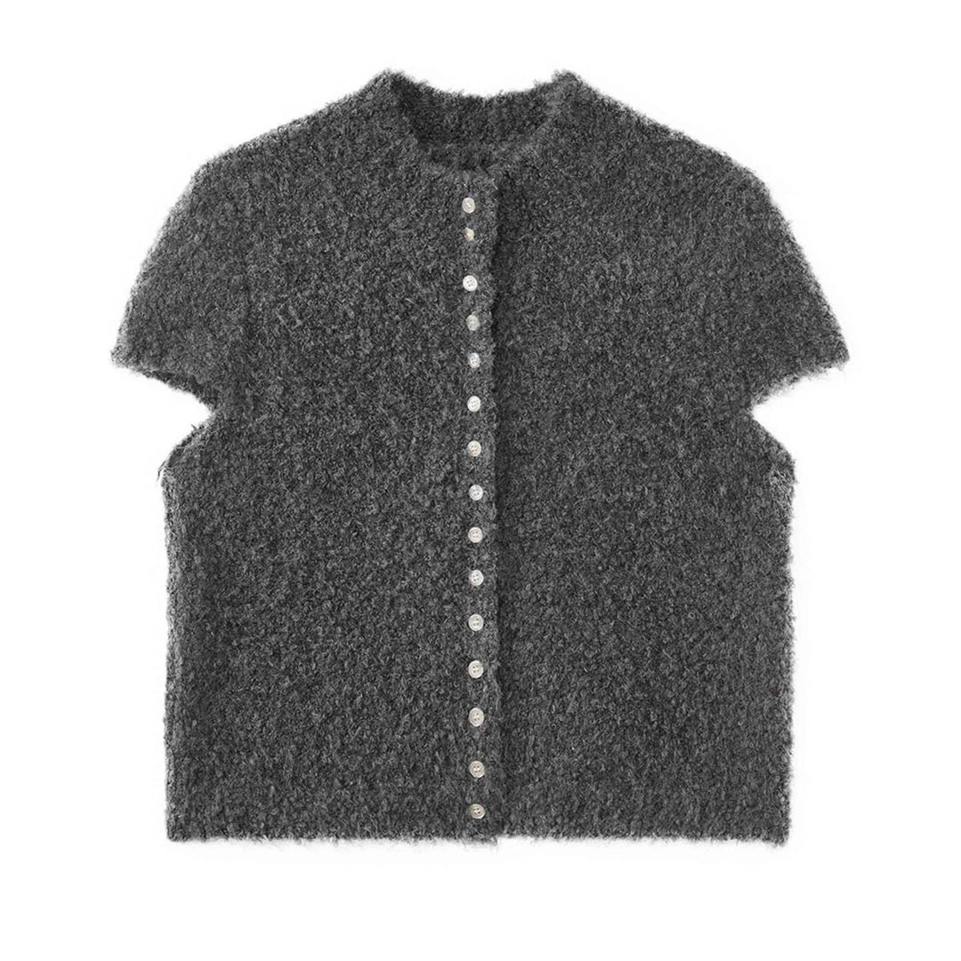 Women Short-cut Boucle Knit Vest with Button Placket Mune Fashion