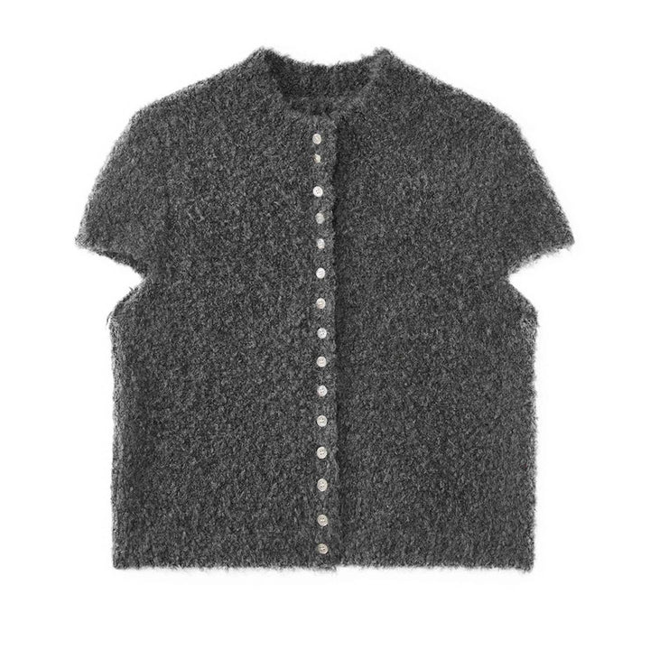 Women Short-cut Boucle Knit Vest with Button Placket Mune Fashion